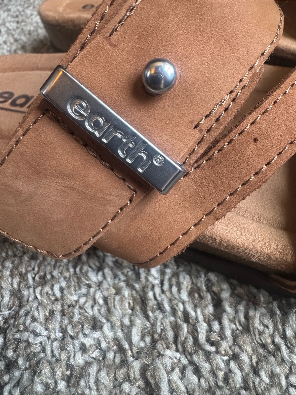 Earth leather strappy buckle sandals with soft footbed - Picture 3 of 8